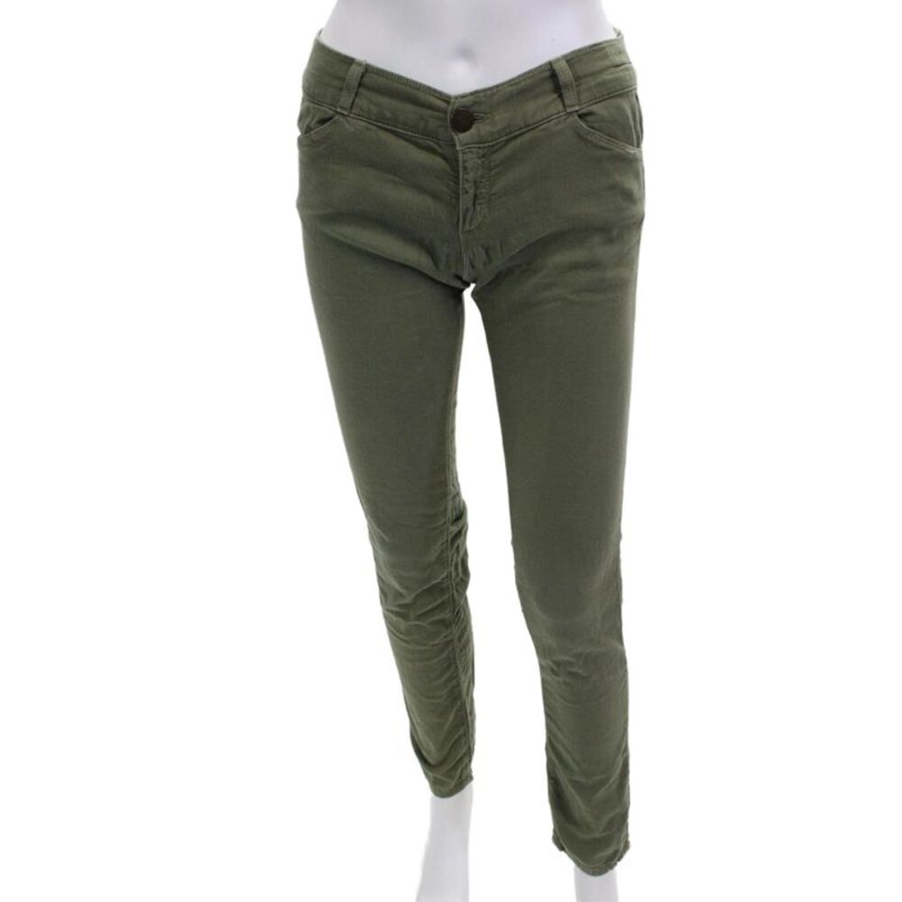 Current/Elliott Women Green Solid Jeggings Mid Rise Cotton Blend Size 27